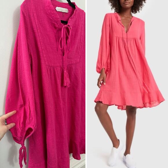 Tuckernuck Dresses & Skirts - Tuckernuck Natalie Martin Cotton Resortwear Barbie Pink Tassel Shift Dress‎ M